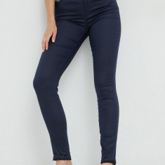 Morgan pantaloni femei, culoarea albastru marin, mulata, high waist