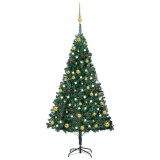 Brad Crăciun pre-iluminat cu set globuri, verde, 150 cm, PVC