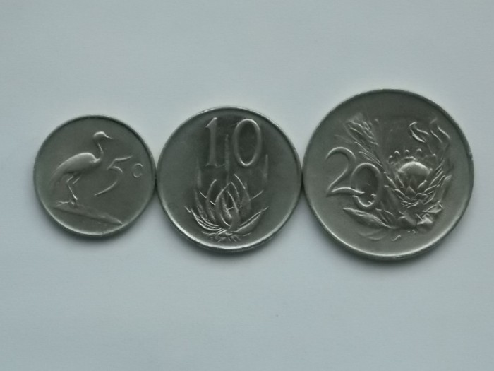 LOT 3 MONEDE 5,10,20 CENTS SOUTH AFRICA 1965