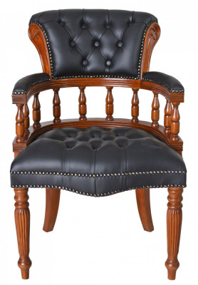 Scaun Chesterfield din lemn mahon cu tapiterie neagra MAR234 foto