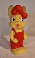 IEPURE in salopeta si fes rosu - figurina Aradeanca, jucarie veche anii 1970 foto