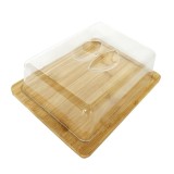 Platou pentru branzeturi, legume, fructe sau dulciuri, din bambus, dimensiuni 24.50 x 19 x 7.50 cm, cu capac din plastic, maro