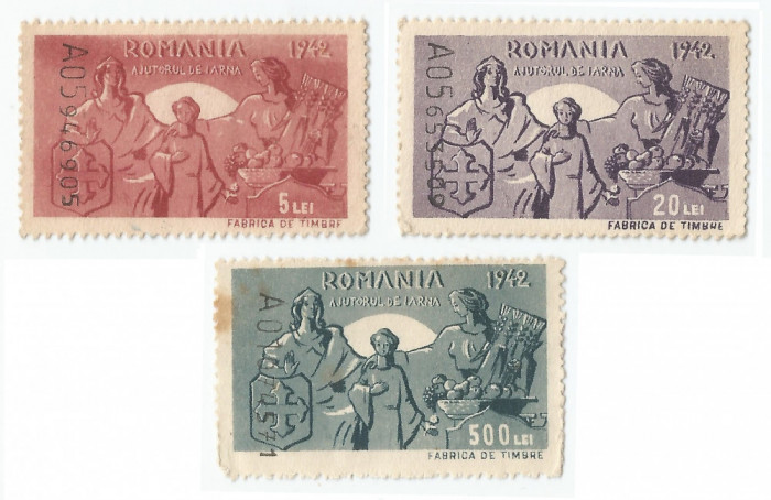 *Romania, lot 533 cu 3 timbre fiscale de ajutor, 1942, MNH/MH