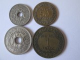 Lot 4 monede Franta:5 Cmes 1932/10 Cmes 1918/50 Cmes 1923/1 Franc 1924