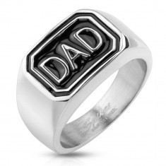 Inel argintiu din oțel 316L, dreptunghi negru cu inscripția DAD - Marime inel: 68