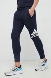 Adidas pantaloni de trening din bumbac culoarea albastru marin, cu imprimeu