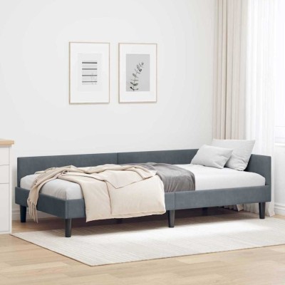 vidaXL Cadru de pat colțar cu headboard Manual Gri &amp;icirc;nchis 80 x 200 cm 42016135 foto