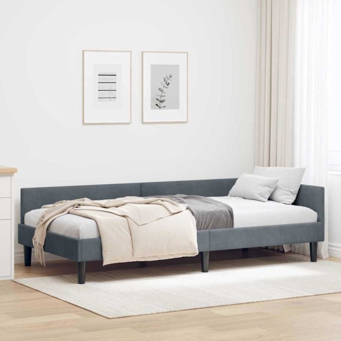 vidaXL Cadru de pat colțar cu headboard Manual Gri &icirc;nchis 80 x 200 cm 42016135
