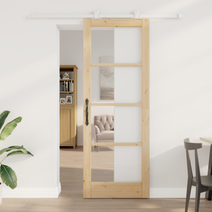 vidaXL Ușă glisantă cu set hardware &#039;ORKDAL&#039;Lemn solid &amp; Sticlă