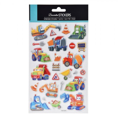 Autocolante 3D Vehicule șantier, Set 25 Bucăți, Multicolor, Dimensiune 14x25cm foto