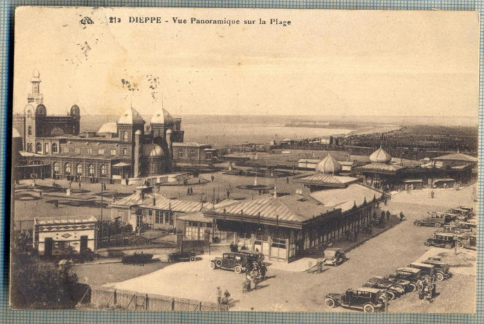 AD 674 C. P. VECHE -DIEPPE -VUE PANORAMIQUE SUR LA PLAGE-FRANTA-1925- BUCURESTI