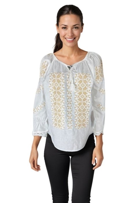 Bluza dama O25 alb/auriu , marimea 2XL