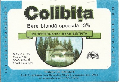 NI498 Etichetă bere blondă specială Colibița, &amp;Icirc;ntreprinderea Bere Bistrița foto