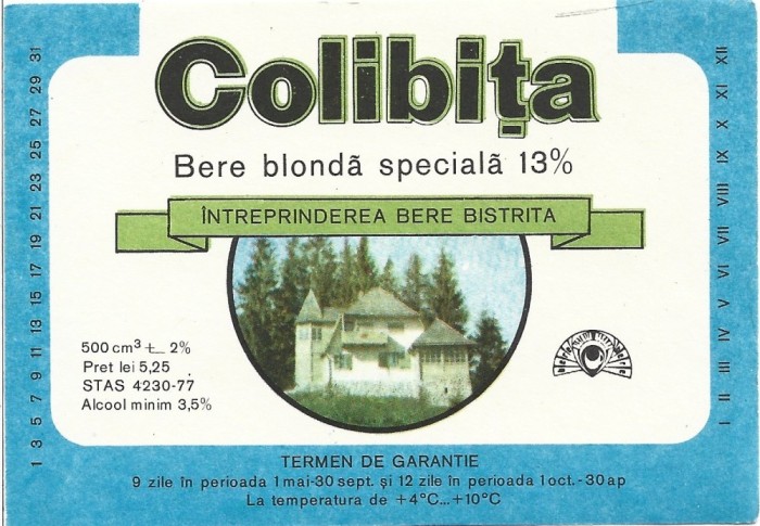 NI498 Etichetă bere blondă specială Colibița, &Icirc;ntreprinderea Bere Bistrița