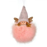 Ornament Brad Craciun, Fetita Ingeras, Blana Roz, 10x16cm, Oem