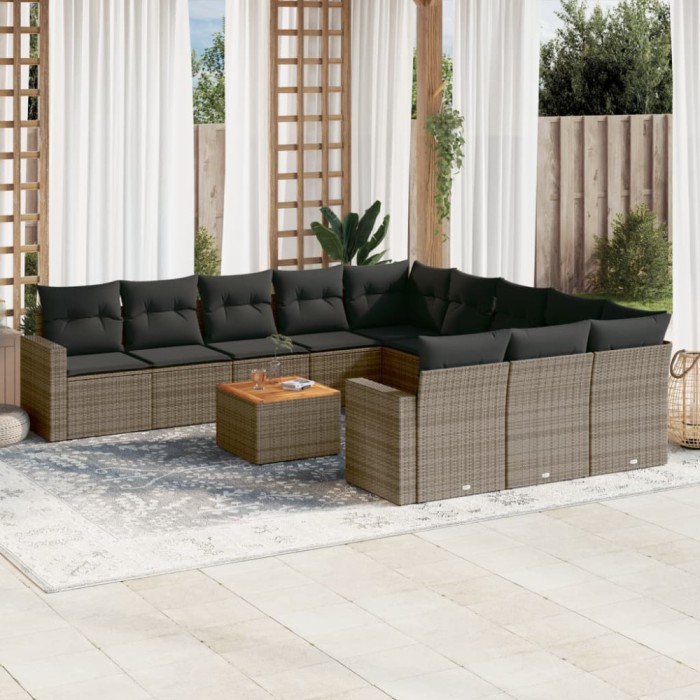 Gossi set canapea de gradina cu perne, 12 piese, gri, poliratan