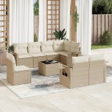vidaXL Set canapele de grădină, 9 piese, cu perne, bej, poliratan