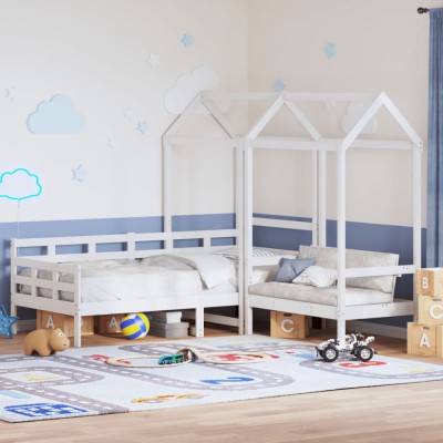 vidaXL Set pat de zi/bancă cu acoperiș alb 80x200 cm lemn masiv de pin foto