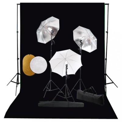 vidaXL Set studio foto cu lămpi, umbrele, fundal și reflector foto