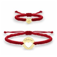 Set de Brățări din inimi cu șnur (2 buc.), aur galben, 14K