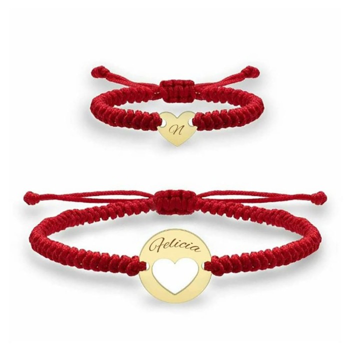 Set de Brățări din inimi cu șnur (2 buc.), aur galben, 14K