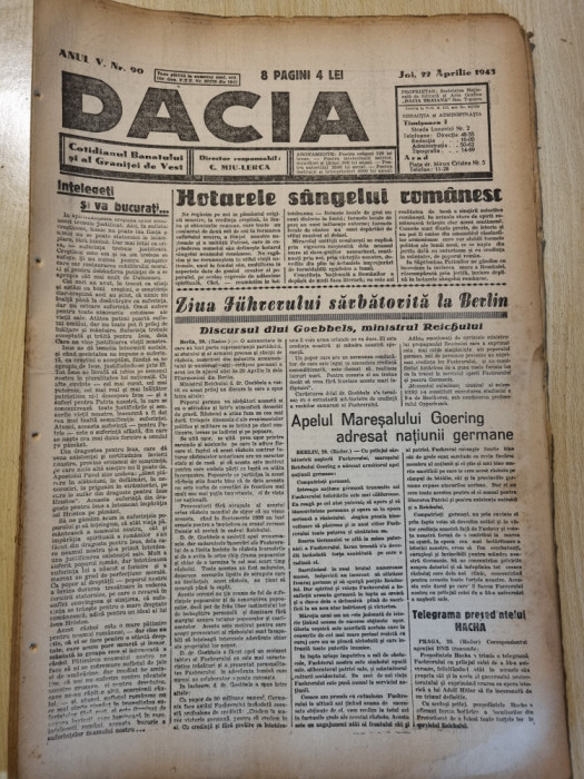 Dacia 22 aprilie 1943-ziua de nastere a lui hitler,discurs goebbels,goering