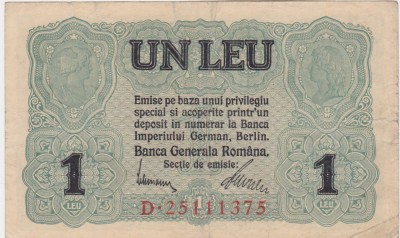 ROMANIA 1 LEU BGR 1917 VF foto