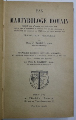 MARTYROLOGE ROMAIN , traduction francaise par DOM J. BAUDOT , 1931 foto