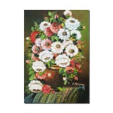 Tablou pictat manual, Vaza cu trandafiri, 50x35cm pictura ulei pe panza, elegant