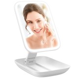 Cumpara ieftin Oglinda de machiaj cu iluminare in 3 moduri, luminozitate reglabila si comutator tactil, rotire la 180 de grade, incarcare USB, 1200mAh, pliabila, Alb