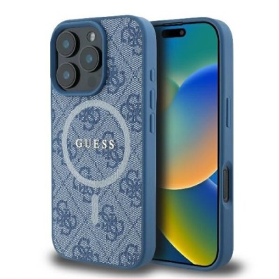 Husa pentru iPhone 16 Pro - Guess 4G Ring Classic Logo MagSafe (GUHMP16LG4GFRB) - Blue foto