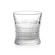 Pahar, pentru whiskey, Dots, 300 ml, transparent, din sticla, 9 cm inaltime, 8 cm diametru la baza, 8.5 cm diametru la deschidere