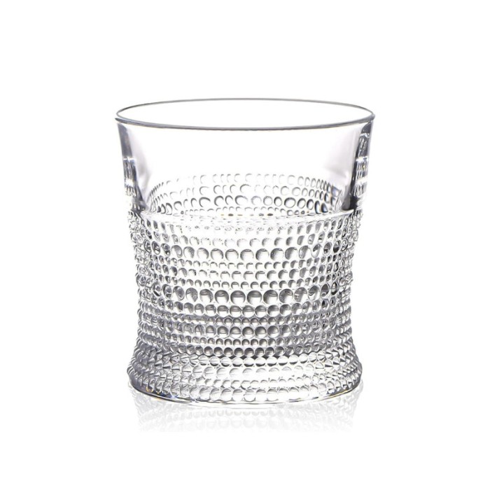 Pahar, pentru whiskey, Dots, 300 ml, transparent, din sticla, 9 cm inaltime, 8 cm diametru la baza, 8.5 cm diametru la deschidere