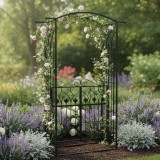 Pergola metalica de gradina cu poarta pentru plante cataratoare, 106x50x217 cm, negru