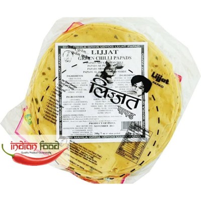 Lijjat Green Chilli Papads (Snacks Indian cu Ardei verde) 200g foto