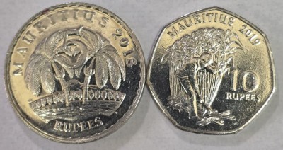 MAURITIUS Set / Lot 9 , 2 Monede : 5 Rupees 2018 + 10 Rupees 2019 , magnetic - otel placat cu nichel foto
