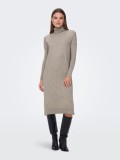 Cumpara ieftin Rochie Midi Tricot Bej Maneca Lunga Lejera Crapaturi Laterale Vascoza Poliamida Poliester