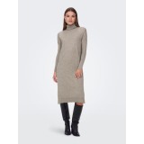 Rochie midi bej din tricot cu maneci lungi Leva