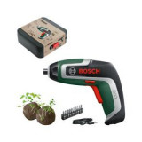 Cumpara ieftin Surubelnita pe acumulator BOSCH IXO 7 , 3.6 V, 2 Ah, 235 rpm, 3-5.5 Nm, cablu micro USB, 10 capete surubelnita, 2 bile seminte flori si caseta depozit