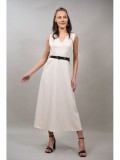 Cumpara ieftin ROCHIE LUNGA IN STIL FORMAL CU CUREA IN TALIE BARESSA Ivory S-M