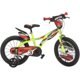 Cumpara ieftin Bicicleta copii Dino Bikes 16 inch Raptor galbena, 6-8 ani, cu roti ajutatoare detasabile