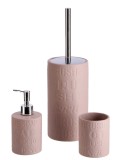 Cumpara ieftin Set perie toaleta, dispenser sapun, pahar periute dinti ceramica maro taupe