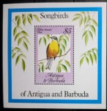 Antigua 1984 păsări c&acirc;ntătoare bloc nestampilata