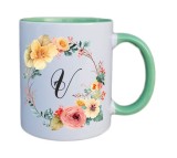 Cana maner verde personalizata cu initiala V, INOVATIX&reg;. 330ml