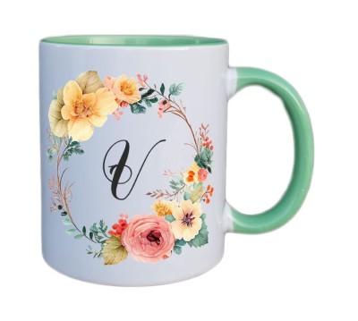 Cana maner verde personalizata cu initiala V, INOVATIX&amp;reg;. 330ml foto