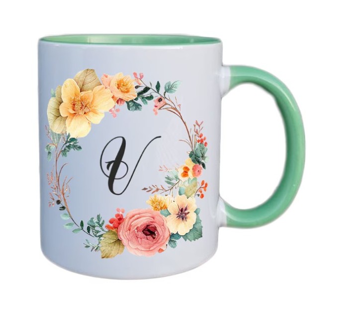 Cana maner verde personalizata cu initiala V, INOVATIX&reg;. 330ml