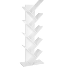 VASAGLE Biblioteca de podea cu 8 etaje, cu rafturi din lemn in forma V, 25x141x50cm, alb Household NewTrend