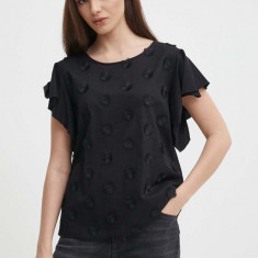 United Colors of Benetton bluza din bumbac femei, culoarea negru, cu imprimeu