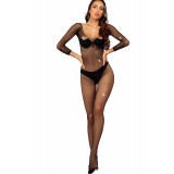 Lenjerie Sexy cu Pietre Bodysuit Open Crotch, Negru