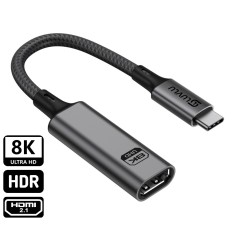 Adaptor USB C la HDMI 2.1 mama LUVLU&reg;, 8K@60Hz, 4K@240Hz, viteza 48Gbps, transmisie audio/video, HDR, HDCP, 3D dinamic, dublu impletit, lungime 20 cm,